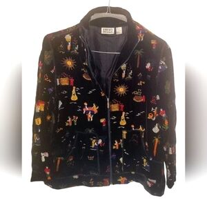 Chico's Design Women's Embroidered Multicolor Silk Blend Blazer Jacket Sz 1